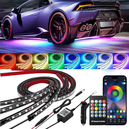 YUGUANG 4 PCS unter Beleuchtung für Auto, APP-Kontrolle Mehrfarbige Lichter synchronisiert mit Musik RGB Lichtstreifen wasserdicht für Autos, SUVs.
