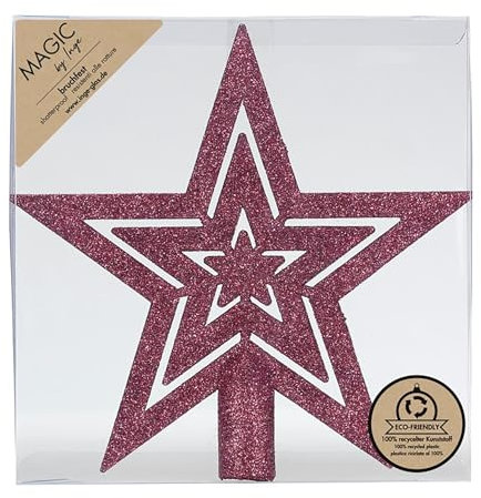 Inge-glas Christbaumspitze Stern 21,5cm Kunststoff - bruchsicher & mit Glitzer - Christbaumstern Weihnachtsbaumspitze für Weihnachtsbaum - Christbaumschmuck & Weihnachtsbaumschmuck - Bordeaux Red