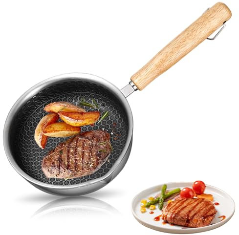 RANJIMA Antihaftbeschichtete Mini-Pfanne für ein Ei, Mini Bratpfanne Induktion 13 cm, Kleine Pfanne Wabenstruktur, Tragbar Wabenpfanne für Camping, Kochen, Omelett-Pfanne für Gasherd, Induktionsherd