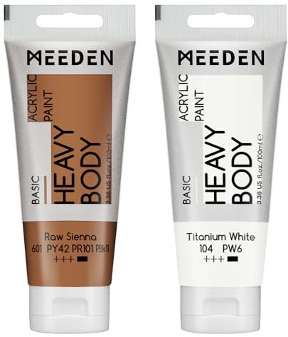 MEEDEN Pintura Acrílica Ocre Crudo: 100 ml Tubo Pintura Acrílica Espesor con Color Blanco Titanio Suplementario para Madera Tejido Vidrio