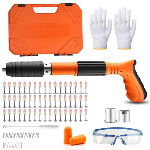 Manual Mini Steel Nail Gun- 5 Speed Adjustable Concrete Nail Gun (Blue) (Orange)