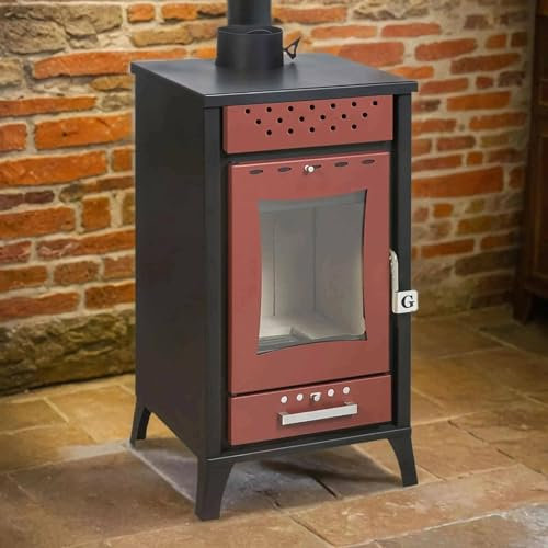 Dmora Stufa a Legna Dtavalazz, Caminetto a Legna, Focolare a Legna, Stufa Rustica, Made in Italy, 49x46 h91 cm, Rosso