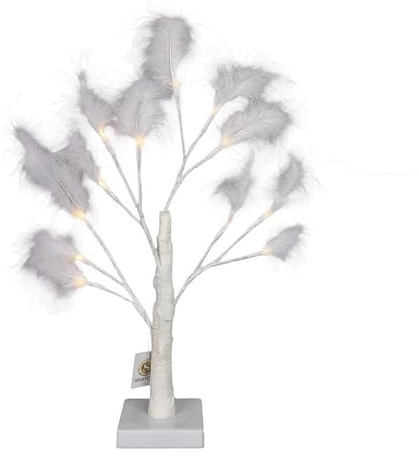 SHATCHI 2Pcs - 55cm White Feather Tree Table Lamp Warm White LEDs Lighted Pampas Tree – Battery-Operated Decorative Night Light for Christmas, Home, Events, Holiday Decorations