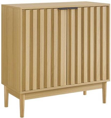MMT Furniture Designs Ltd Sideboard Cabinet with Storage - Fluted 2 Doors, 80cm Wide, 83cm Tall, Adjustable Shelf - Fluted Buffet Credenza Accent, Console Cabinet on Legs - Beech, White, Black (Oak)