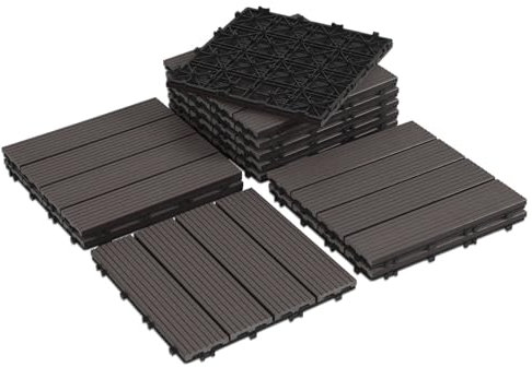 Fiqops 66 Stück WPC Fliesen, 30x30 cm WPC Terrassenfliesen,Gartenfliesen mit Klick-System,Balkon Bodenbelag Klickfliesen,Terrassendielen Wasserfest für Terrasse,für 6m²,Coffee