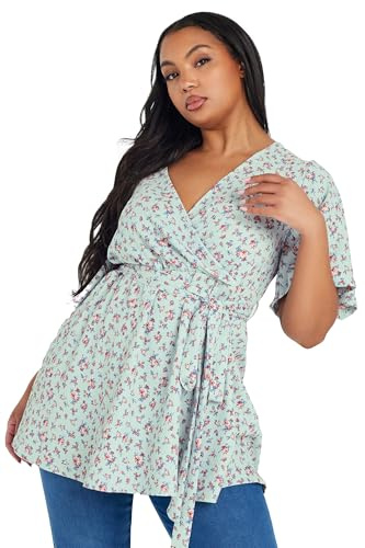 Yours Curve Floral Wrap Textured Top - Women's - Plus Size Curve