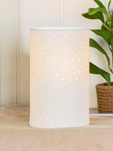 GILDE Tischleuchte Porzellan weiß Höhe 20 cm Ø 12 cm Lampe Beleuchtung Dekoration Wohnaccessoire - Frühlingsdeko