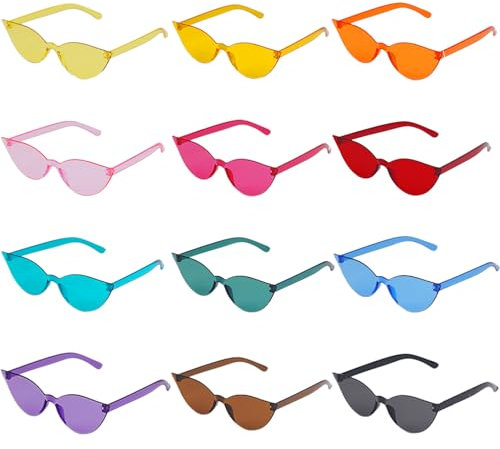 Vookkp 12 Paia Occhiali da Sole Rotondi, Occhiali da Festa Hippie, Occhiali Senza Telaio, Occhiali da Sole Colorati per Festival Accessori, Carnevale, Feste di Compleanno