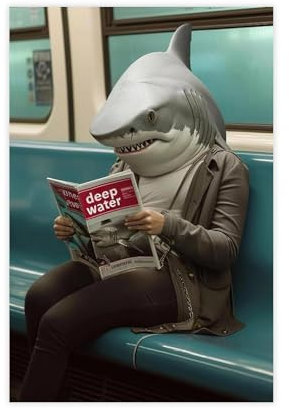 NFDVFHFRQ Poster auf Leinwand, Motiv: Haie in der U-Bahn, Schlafzimmerdekoration, Landschaft, Büro, Raumdekoration, Geschenk, 30 x 45 cm