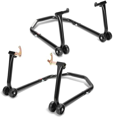 Eikuavons Motorradständer hinten & vorn Motorrad Set, Motorrad Ständer Motorrad Heber mit 4 Rollen Motorrad Hebebühne, Stabilität, Belastbar bis 300 kg (Schwarz)