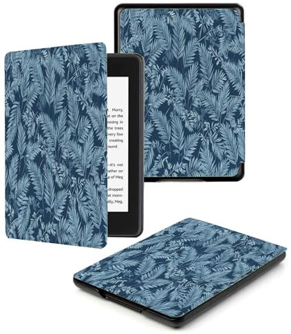 Custodia per Kindle 6 eBook Reader (11th Generation 2022 Release), pelle PU premium con Auto Wake/Sleep,Blu Scuro Foglie Di Palma