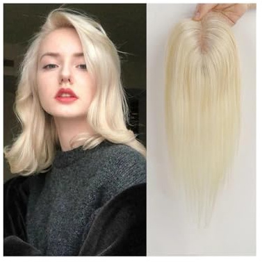 JIANBOHAIRS Haarteile aus Remy-Echthaar, Haarteile for Frauen, 150% Dichte, Seidenbasis, 3 Clip-in-Topper for Thinning Hair(White Platinum)
