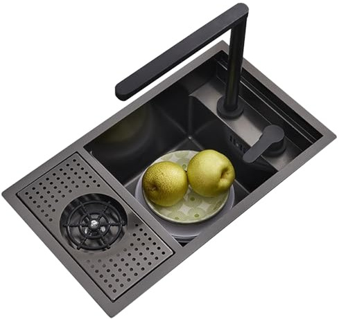 WIQUYBML Lavello per Bar e ristoranti Commerciali, Mobile da Cucina con Vasca Singola Nascosta, Rubinetto di Sollevamento, Lavatrice in Acciaio Inossidabile (70 * 40 22 cm)