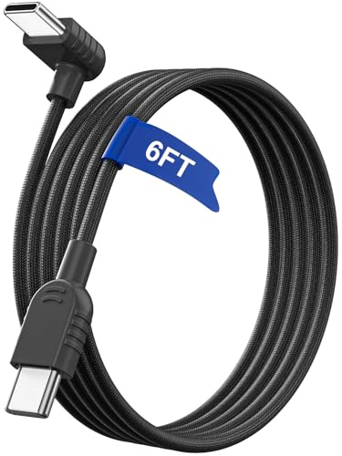 90 Degree USB C Cable 6FT Right Angle 60W Fast Charging Dual Type C Braided Charger Cord for Samsung Galaxy S26 Ultra, for iPhone 16/17, for Mac mini M4, for iPad, for Gaming Controllers, Black