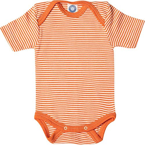 Cosilana, Baby Body Kurzarm, 70% Wolle, 30% Seide (Orange/Natur, 74-80)