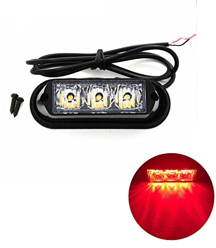 TASWK 3-LED Bulb Flashing Strobe Lights for Trucks Cars Vehicle Waterproof Emergency Grill Lights (Red)