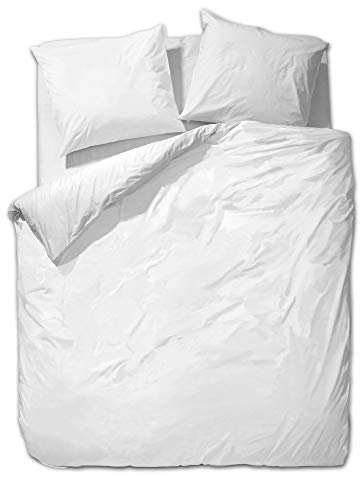 etérea 2 TLG. Mako Satin Uni Einfarbig Bettwäsche-Set - Baumwollsatin Ganzjahres Bettbezug - Weiß, 140x200 + 70x90 cm