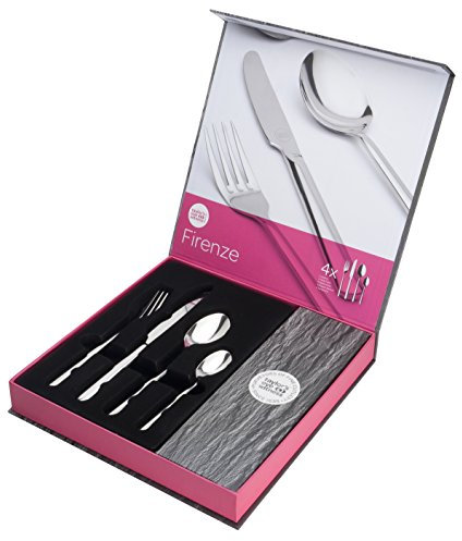 Taylors Eye Witness 16 Pcs Kitchen Cutlery Set - Firenze Contemporary, Modern, Classic. 18/10 Stainless Steel. Rust-Resistant. Mirror Shine. Dishwasher Safe. Knife/Fork/Spoon/Teaspoon. 4 Settings