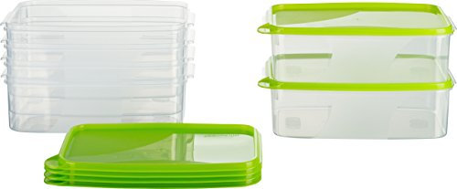 MiraHome Contenitore per congelamento 2 l, rettangolare, confezione da 6, colore: verde