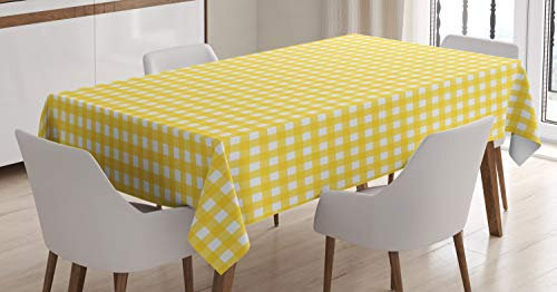 ABAKUHAUS Kariert Tischdecke, Retro Englisch Gelb, Für den Inn und Outdoor Bereich geeignet Waschbar Druck Klar Kein Verblassen, 140 x 200 cm, Gelb Weiß