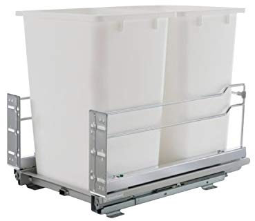 Rok Hardware Soft Closing Undermount Kitchen Cabinet Heavy Duty Pull Out Organizer Trash and Recycling Center with White Finish Dual 36 Quart Capacity Waste Recycle Bins Garbage Can, ROKRECYCLE3