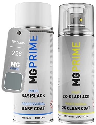 MG PRIME Autolack Spraydose für Saab 228 Platanagrau Metallic + 2K-Klarlack