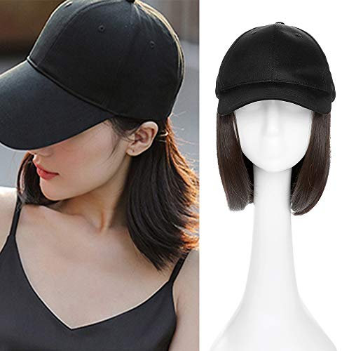 SEGO BOB Haar Extension mit Baseballmütze Wig Synthetische für Damen komplette Haarverlängerungen Haarteil günstig Mittelbraun