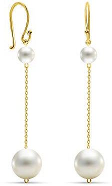 Miore Schmuck für Frauen Ohrhänger mit weißen Süßwasserperlen 7,5 mm Ohrringe aus 14 Karat Gelbgold / 585 Gold, Gelbgold