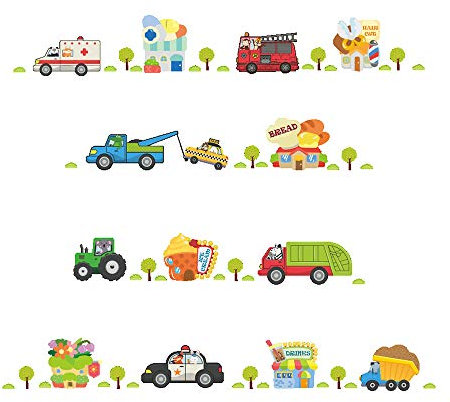 BuerHomie Wadtattoo Kiderzimmer Jungen Mädchen, Cartoon-Autos Wandaufkleber, Wandsticker sebsklebend für Babyzimmer