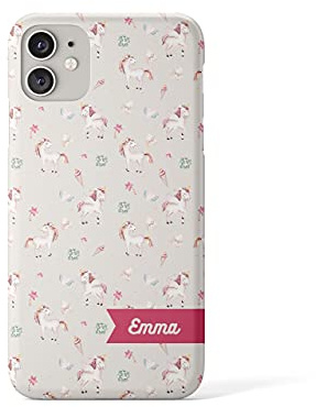 Tirita Personalised Phone Case Cover Compatible with iPhone 11 - Vintage Shabby Chic [04 - Pastel Pink Unicorns]