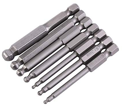 7 piezas 1/4 '' Vástago hexagonal de tornillo de cabeza de bola magnética, 2/2,5/3/4/5/6/8 mm, juego de puntas de 65 mm, juego de cabeza hexagonal con taladro S2 para destornillador eléctrico