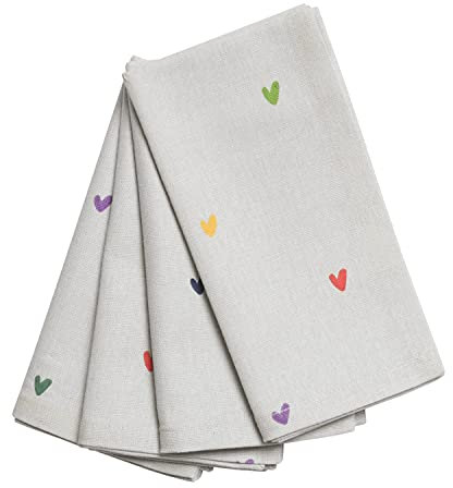 Sophie Allport - Multicoloured Hearts Napkins, 100% Cotton Dinner Napkins, Machine Washable, Set of 4, (41 x 41cm)
