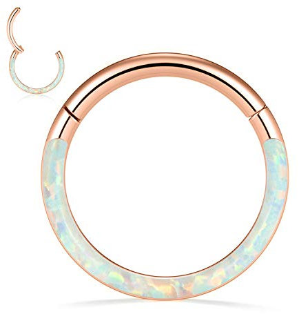 AROWRO Nase Hoop Ring Septum Clicker Daith Helix Turm Ohrring Daith Schmuck Knorpel Muschel Creolen Daith Piercing Schmuck 316L Chirurgischer Stahl 16G 6mm Weißer Opal Roségold