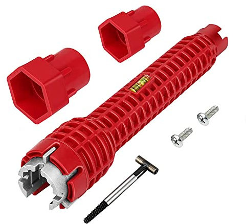 Llave Multifuncional de Grifo Fregadero,Llave para Instalador de Grifos,29mm*250mm Llave de Tubo de Agua Multifuncional,Instalador de Grifos Y Fregaderos,para Inodoro,Lavabo,Baño,Cocina(Rojo)