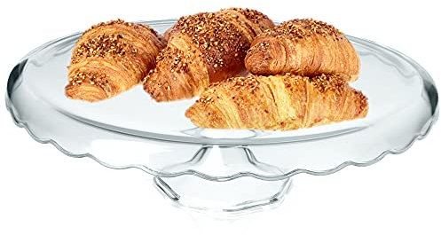 KADAX Kuchenständer aus Glas, Tortenständer mit Fuß, runde Tortenplatte für Muffin, Kekse, Desserts, Geburtstag, Party, flach Ständer für Hochzeit, transparenter Kuchenteller (Ø 32,5cm)