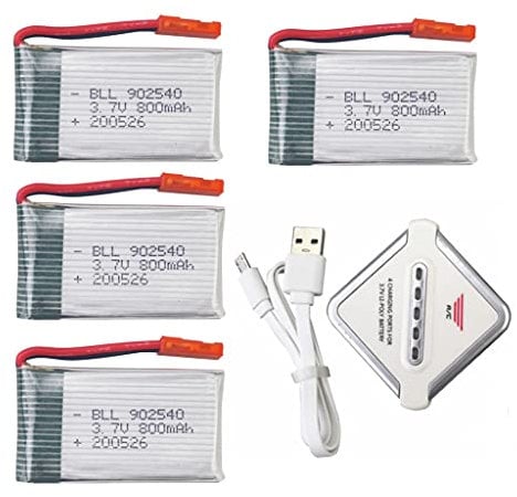 4PCS 3.7V 800mah Lithium Battery with4-in-1 Balance Charger for MJX X400 X400W X800 X300C Sky Viper S670 V950HD V950str s1750 V2450 HS110 HS200 HS200W HS110W Drone Quadcopter RC Helicopter Battery