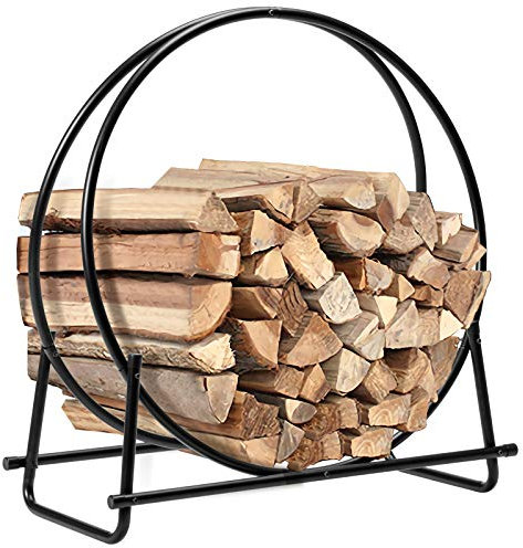 COSTWAY Kaminholzregal Metall, Brennholzregal belastbar bis 50kg, Feuerholzregal Holzscheitregal, Holzstapelhalter mit Sockel & Griffen, Kaminholzständer für Innen- und Außenbereich (76,5x36x81,5cm)