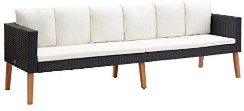 ZQQLVOO Outdoor-Sofa,Gästebett Bettsofa,Sessel Loungesofa 3-Sitzer-Gartensofa mit Auflagen Poly Rattan Schwarz,Geeignet für Gartenrasen-Schwimmbad