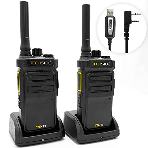 TechSide TS-T1 | Radio Walkie Talkie | 16 Canali Pmr446 | Senza licenza IP54 Vox | Ricarica rapida USB type C Clonazione WIFI | Ristorante Montagna Ciclismo Escursioni Stadi (2 Pezzi)