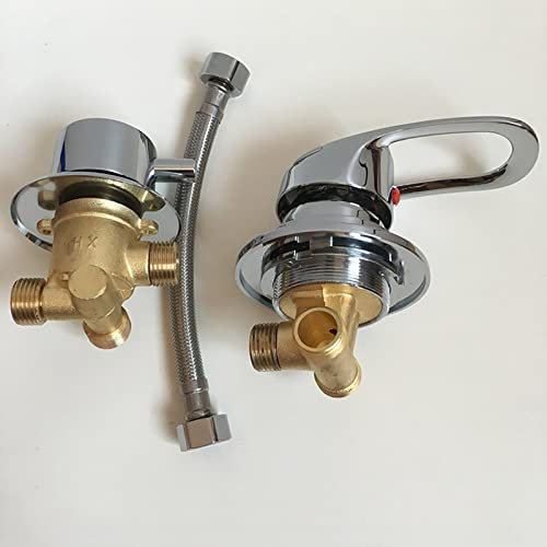Fixation Murale 2/3/4/5 Sortie D'eau Laiton Inverseur Douche Robinet à Vis/Intubation Cabine Séparée Mitigeur Froid et Chaud, Cartouche Céramique, Poignée Unique (Filetage 2 voies)