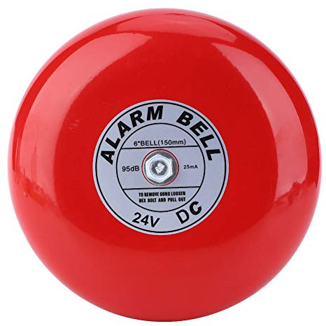 95dB Fire Alarm Bell, 6inch Stainless Steel DC 12V/24V Electric Security Alarm Bell Round Ringing Bell Metal Loud Doorbell, for School Home Factory and Industrial (DC24V)