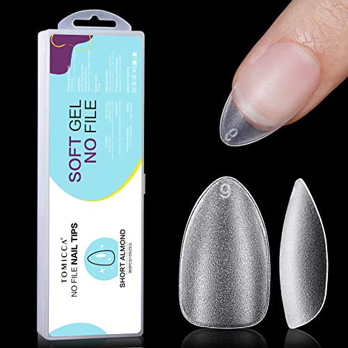 TOMICCA Amande Court Capsule Americaine Ongle-Pose Americaine Ongle,Capsules Ongles-Faux Ongles en Gel Couverture Complète-360 Pièces 15 Tailles