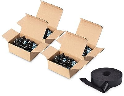 DIGITUS Set: M6 Schrauben & Käfigmuttern – 200 Stück – Für 19-Zoll & 10-Zoll Schränke – Schwarz + Klettband für Kabelmanagement