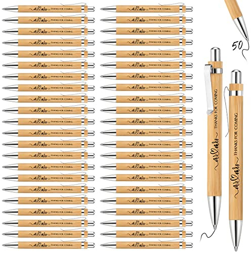 Fumete Lot de 50 stylos à bille en bambou à encre noire pour mariage, fête prénuptiale, livre d'or, cadeau, demande en mariage, enterrement de vie de jeune fille