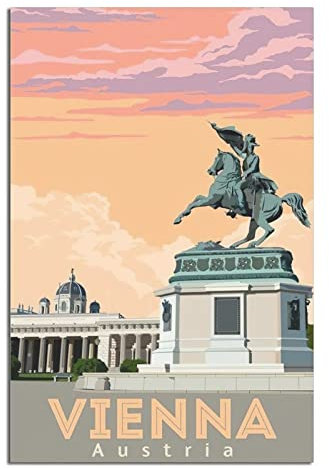 YONGCAI Wien Österreich Statue Skyline Vintage Reise Poster Leinwand Wand Home Room Decor Kunst Poster Malerei Bild Druck Geschenk Poster
