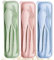 Travel Cutlery Set with Case, 3 Pack Plastic Cutlery Set Reusable Plastic Forks Spoon Tableware, Portable Camping Cutlery Set for Adult Travel Picnic Camping or Daily Use (Blue&Green&Pink)