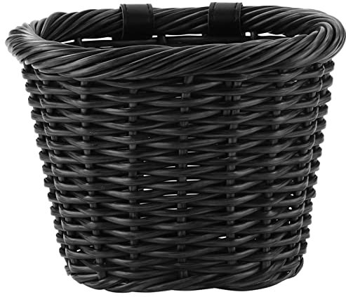 Fahrradkorb für Kinder, 14 Zoll 16 Zoll Kinderfahrradkorb Vorne Geflochten mit Verstellbaren Lederriemen, mit/ohne Fahrradklingel Luftschlangen Aufkleber, Abnehmbar Fahrrad Zubehör für Junge Mädchen