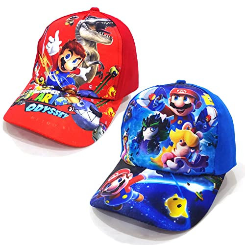 2 Pcs Mari Mütze, Mütze Kinder, Kappe, Kappe, Kinder Outdoor Sonnenhut Grundschule Baseball Cap Herren Damen Prop Geschenk Karneval Cosplay.(rot und Blau)
