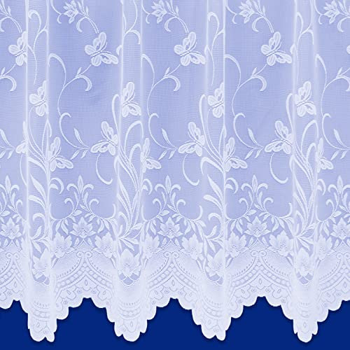Butterfly Floral Trailing Leaf Pattern Net Curtains In White - Sold By The Metre (Drop: 107cm (42))