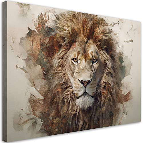 Feeby Bilder Löwe Natur Tier 120x80 cm 1 tlg Modern Leinwandbilder Bild auf Leinwand Kunstdruck Wand Bild Wanddeko Design Schlafzimmer Büro Flur Hotel Spa Wohnzimmer Abstrakt Afrika Beige